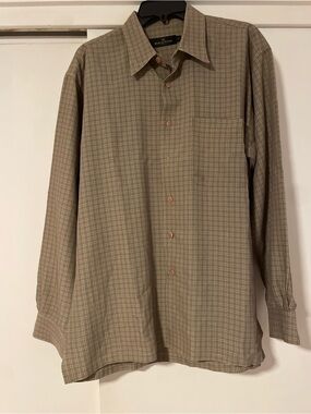 Bugatchi Olive brown Plaid Long-Sleeve Dress Shirt size L